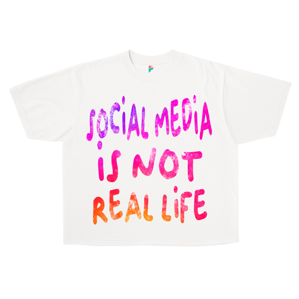 "SOCIAL MEDIA IS NOT REAL LIFE" BOXY CROPPED TEE